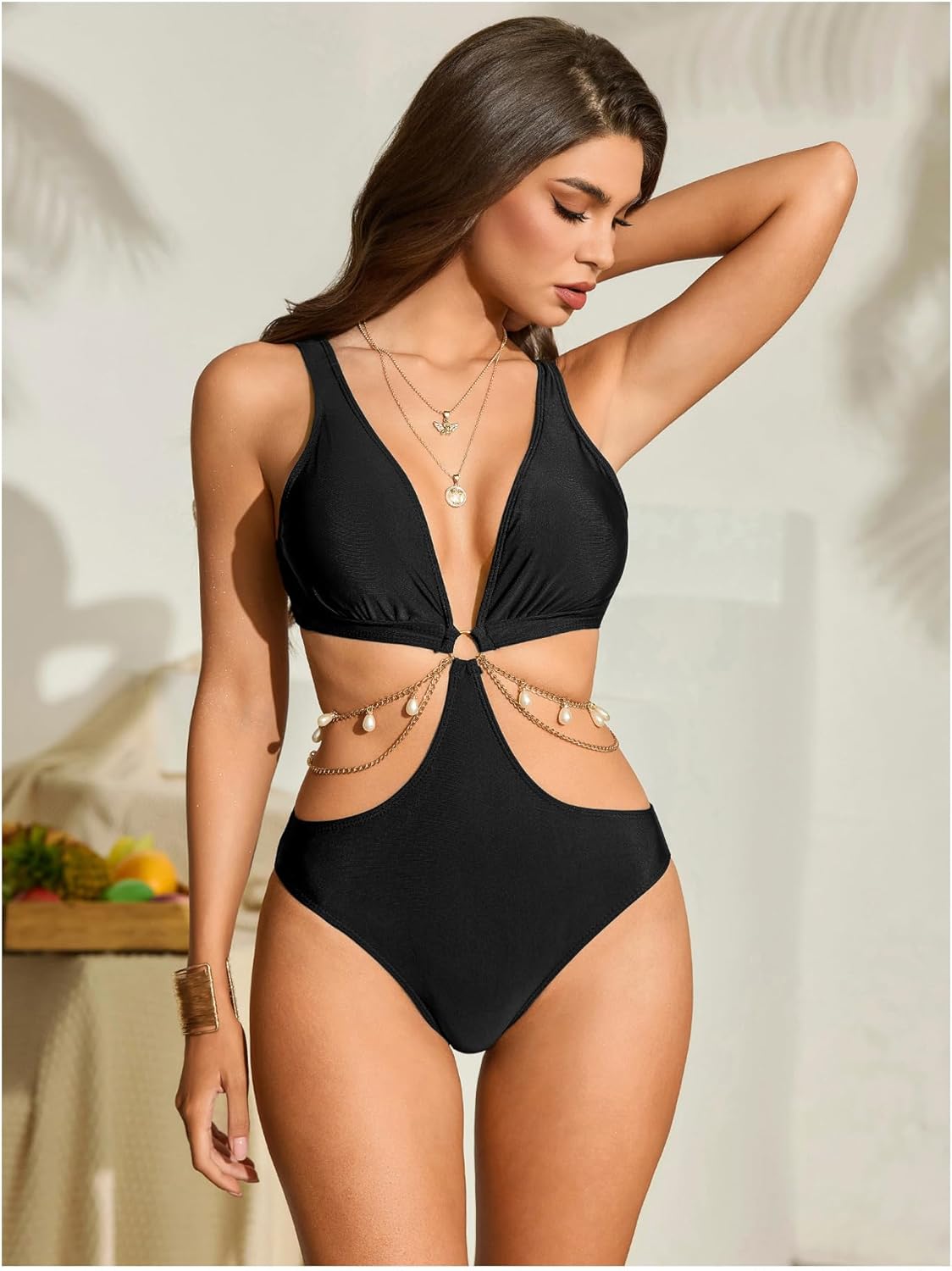 OYOANGLE Women's One Piece Swimsuit Ring Linked Cut Out Bathing Suit High Cut Swimwear - Image 3