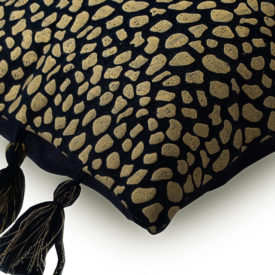 The HomeCentric Decorative Oblong/Lumbar Throw Pillow Covers Accent Pillows Couch Sofa Pillow Case 12x16 inch (30x40 cm) Blue Denim Gold Printed Spots - Leopard Gold