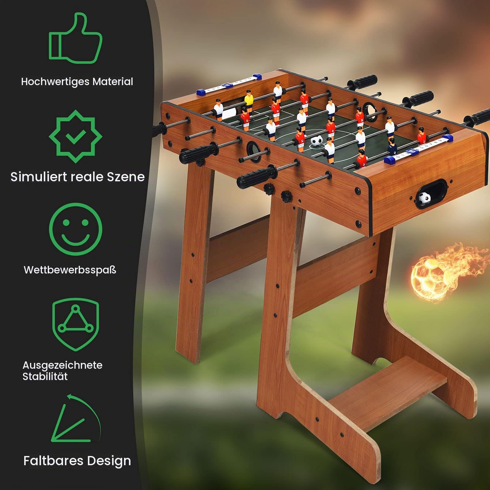 RELAX4LIFE Klappbarer Tischkicker, Tischfußball mit 2 Fußbällen & 18 Fußballspielern & Punktezähler, Kickertisch für Erwachsene & Kinder ab 3 Jahren, Spieltisch für Kneipe Wohnzimmer Café, braun