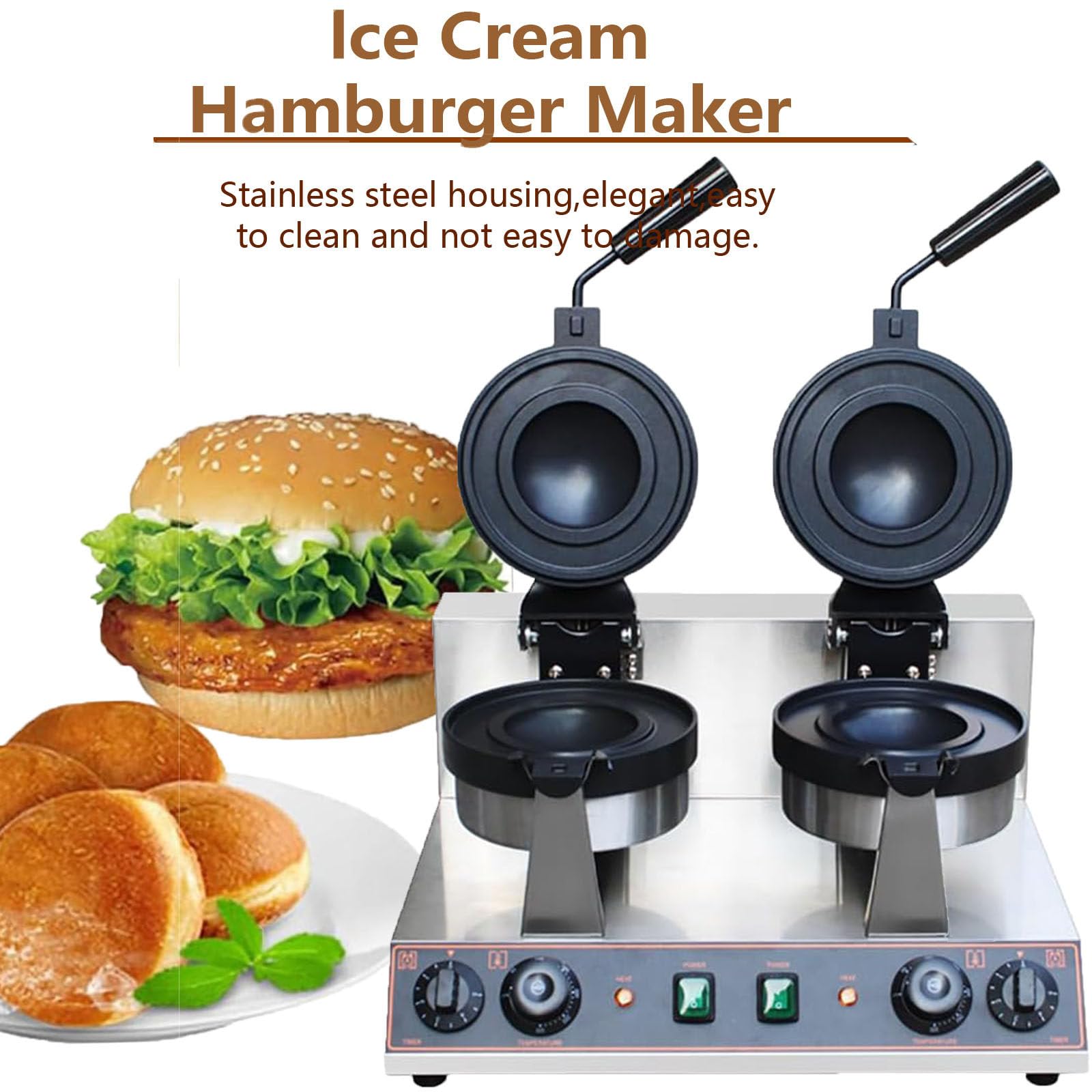 Panini Press Brioche Burger Comercial Eléctrico Krapfen Calentador Helado Panini Donut Donut Pan Máquina Krapfen Warmer Helado Brioche Burger Maker,Two Head