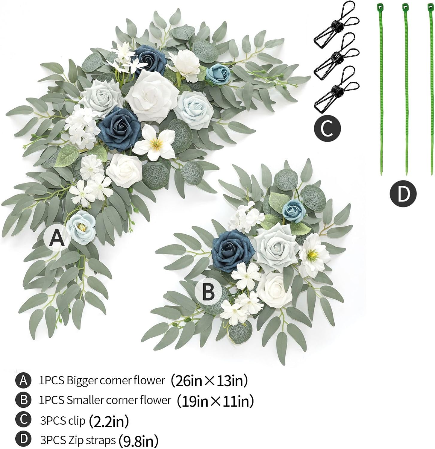 Faux Flower Swag Set of 2 for Wedding Welcome Signs Floral Swag Wedding Reception Ceremony Signs Decor (A-White Blue) image 4