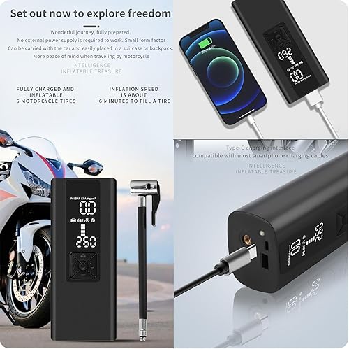 Miniatura 8 de Inflador de neumáticos inalámbrico portátil, bomba de compresor de aire para automóvil, motocicleta, bicicleta, medidor de presión digital, apagado,