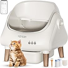 Self Cleaning Litter Box for Multiple Cats, Automatic Cat Litter Box with App Control, Open Top Design, Safety Protection, Ultra-Quiet, Waste Bags, Large Waste Bin &amp; Brush (Wooden)