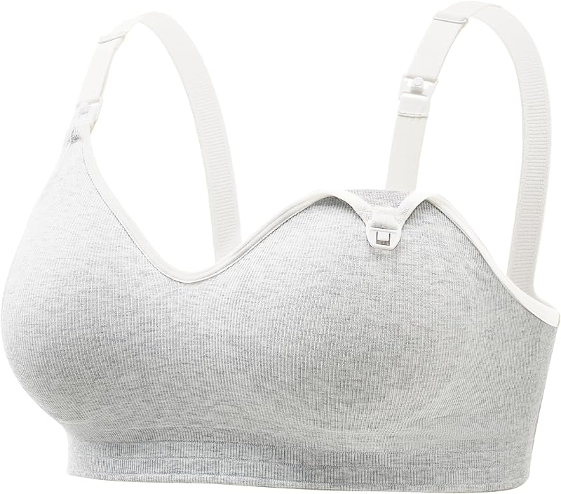 Momcozy Sujetadores de Lactancia de Algodón de EE. UU. para Lactancia Materna corpiño de Maternidad Sin Costuras | Suave y cómodo, bralete para embarazo, copas moldeadas acolchadas fijas inalámbricas, correas ajustables, clip de lactancia con una sola mano