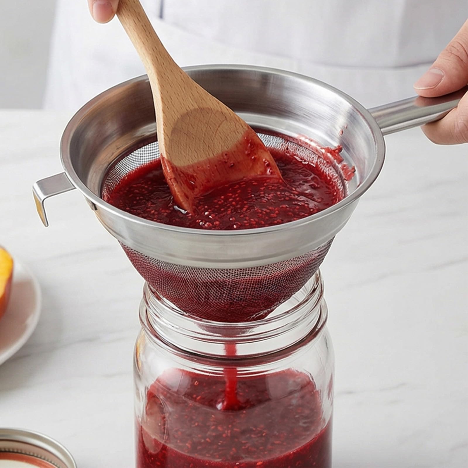 Colador cónico de acero inoxidable 304 con mango largo, colador de tapa china, malla fina, tamiz de caldo para cocina