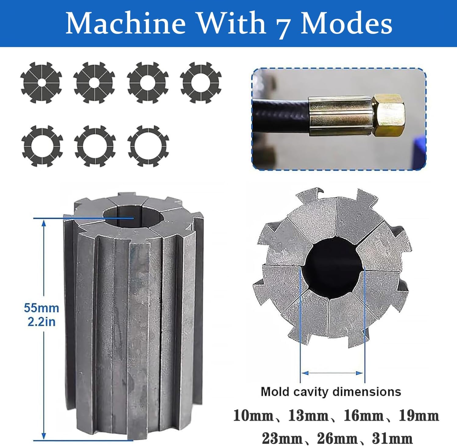 Zaciskarka do węży z 7 zestawami matryc, zakres zaciskania 6-25 mm, zaciskarka do węży hydraulicznych 1"