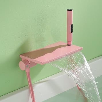 Bath Shower Mixer Faucets Wall Mounted Waterfall Brass Hot and Cold Water-Pink