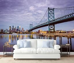 Wall Mural Peel and Stick Ben Franklin Bridge Philadelphia Skyline Large Wallpaper Self Adhesive Contact Paper Removable 3D Wall Sticker for Living Room Bedroom 69"x96"