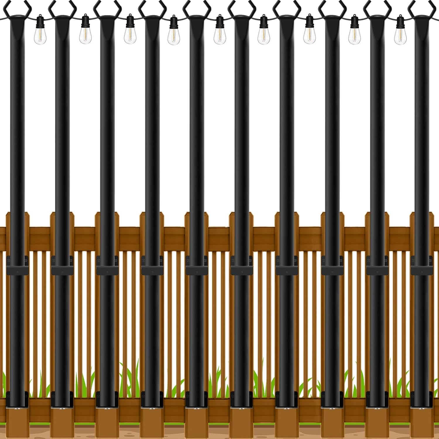 Beizelte 10 Pack 5Ft String Light Poles,Outside String Lights,Outdoor Light Poles,Metal Poles Stand for Patio,Backyard,Deck