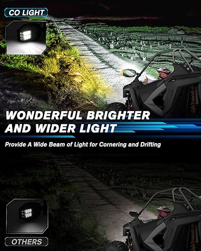 Miniatura 3 de CO LIGHT UTV - Espejos retrovisores laterales de aluminio con luces LED blancas, intermitente ámbar, kit legal de calle, abrazadera de tubo para