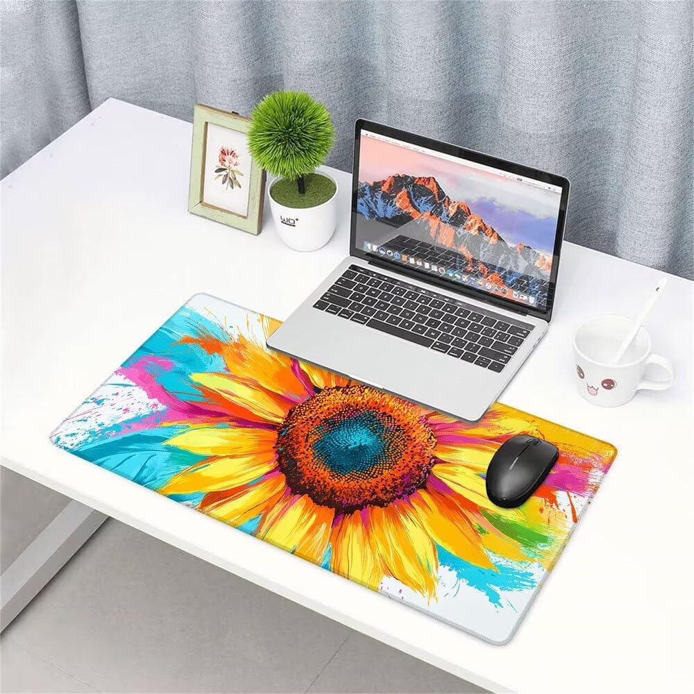Alfombrilla de Mouse para Juegos, Giallo, XXL, Antideslizante, Impermeable, Diseño de Fiore, Extendido, Grande, 1400x600x3mm, para PC, Laptop, Ufficio, Famiglia d-581