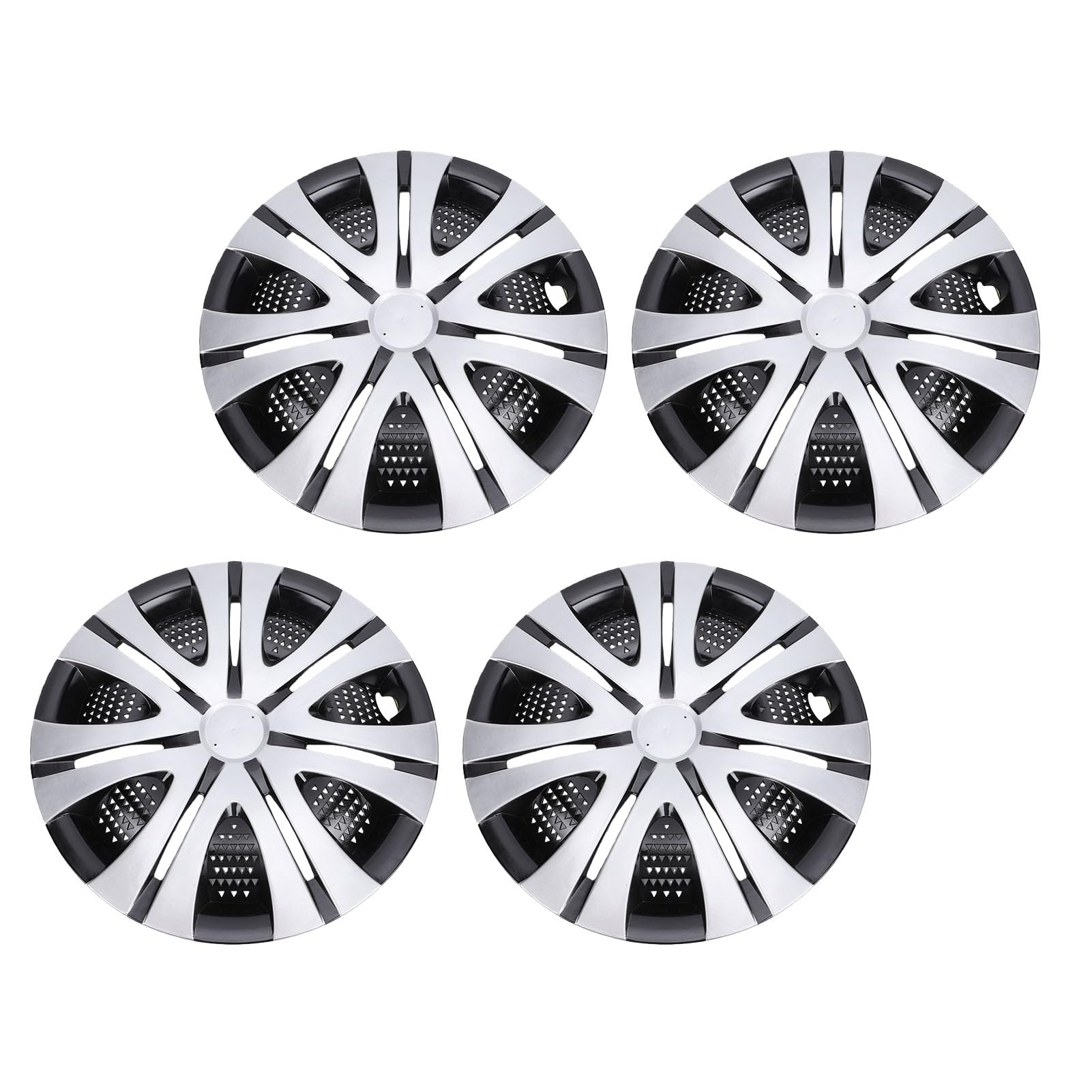 Fockety 15 Zoll Radkappen Satz von 4, Clip-On ABS Radblenden für Auto | Universelle Passform für Autos, LKWs, SUVs, rostfreier Felgenschutz, elegantes zweifarbiges Design in Silber und Schwarz
