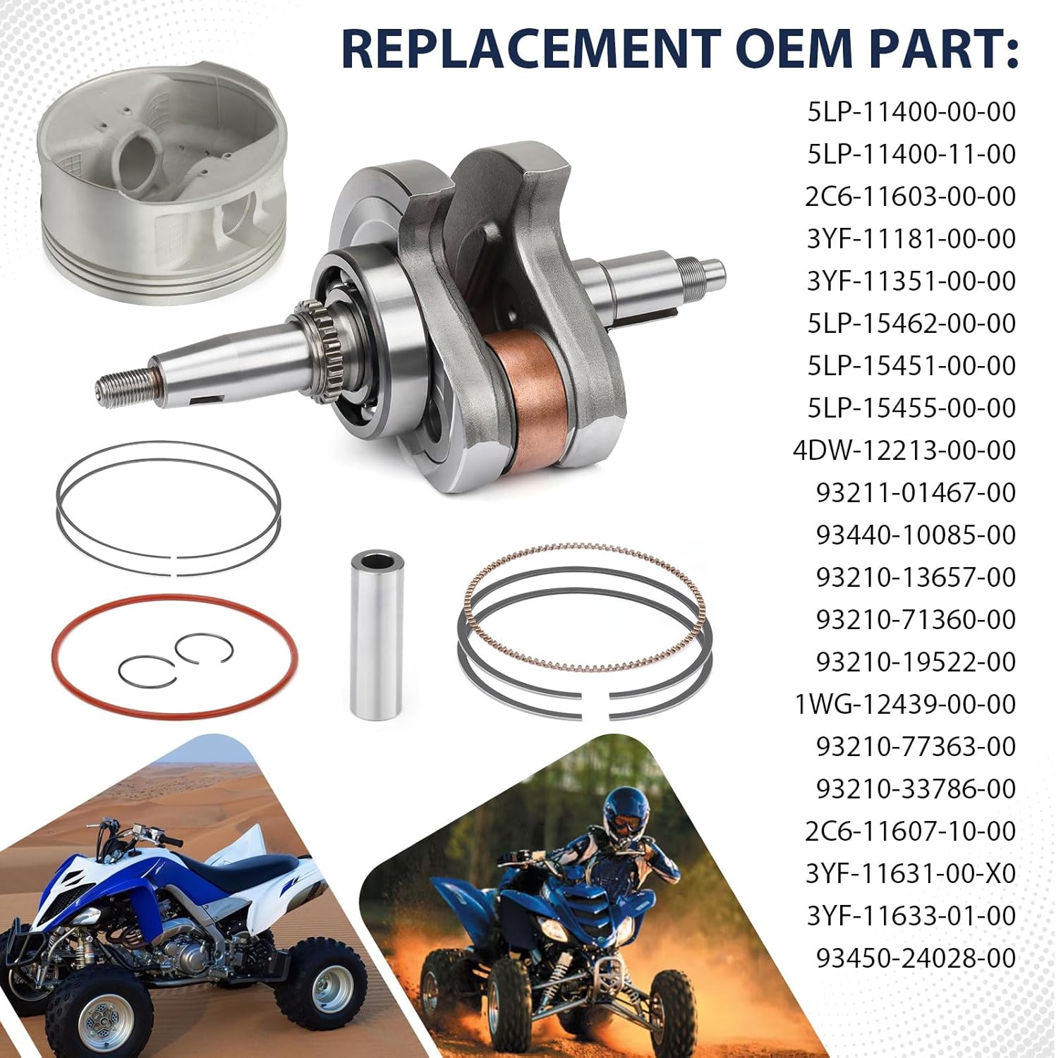 Engine End Rebuild Kit Crankshaft STD Piston + Ring W/Gaskets Compatible with Yamaha Raptor 660R YFM660 2001-2005