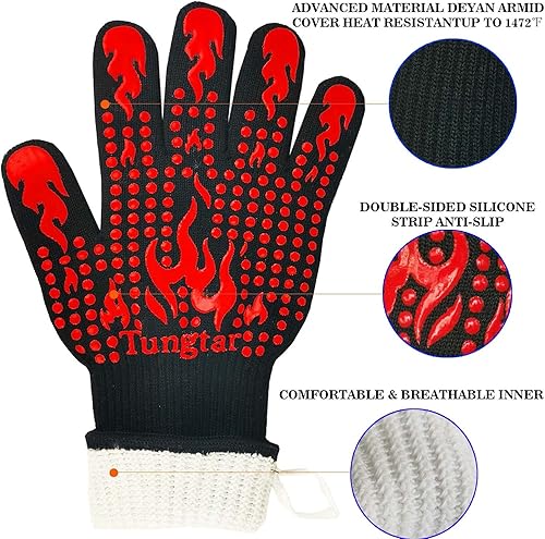 Miniatura 3 de Guantes resistentes al calor, para freidora de pavo, para barbacoa, guantes de cocina, guantes de horno de 1472 , 14 pulgadas, resistentes al calor,