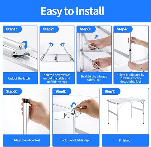 Miniatura 9 de Mesa de campamento plegable de 3 pies, mesa de picnic portátil plegable de 2 alturas ajustables, mesa de campamento de aluminio para exteriores,