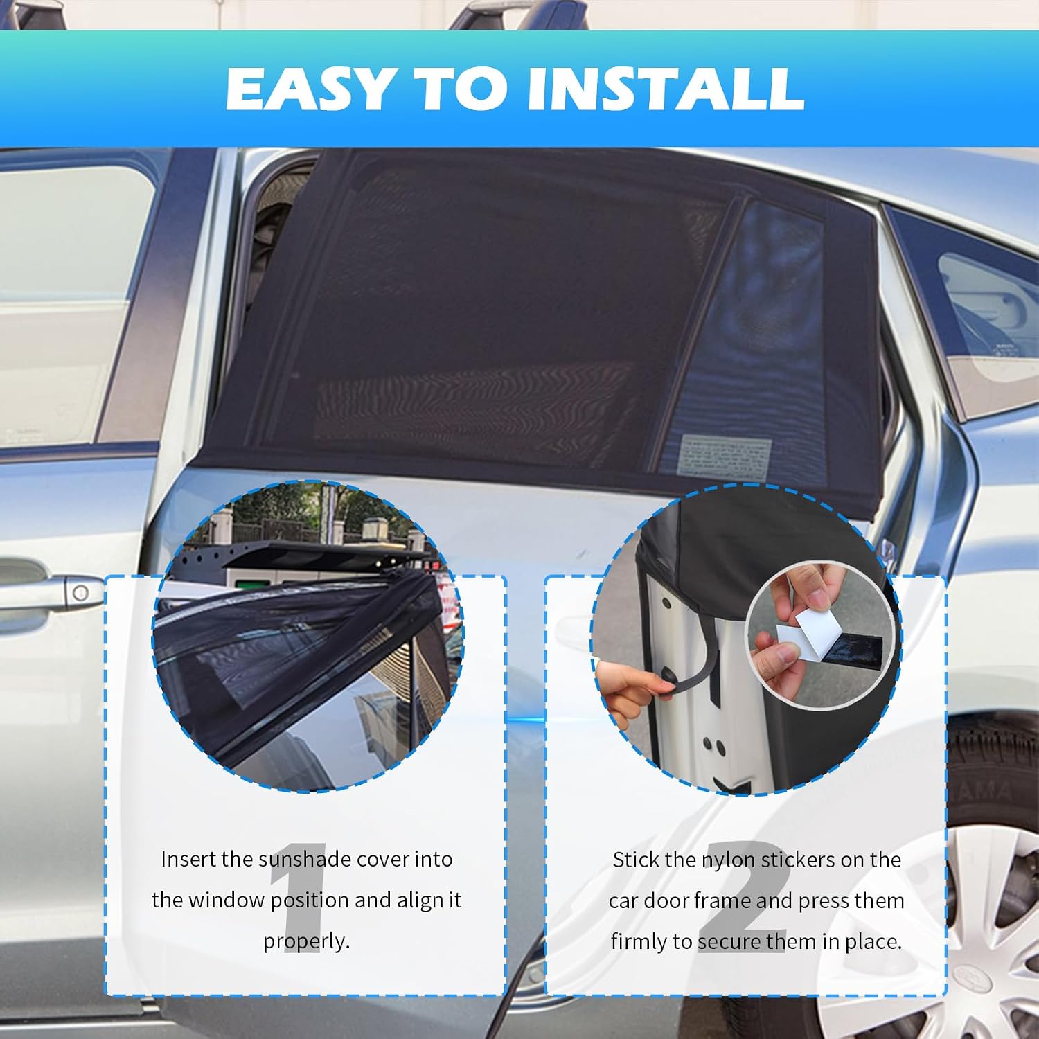 2PCS New Rear Car Window Screen,Stretchable Car Window Shades with Breathable Mesh Design,Foldable Cars Windows Covers for Blocking Sunlight with Nylon Stickers for Cars SUVs