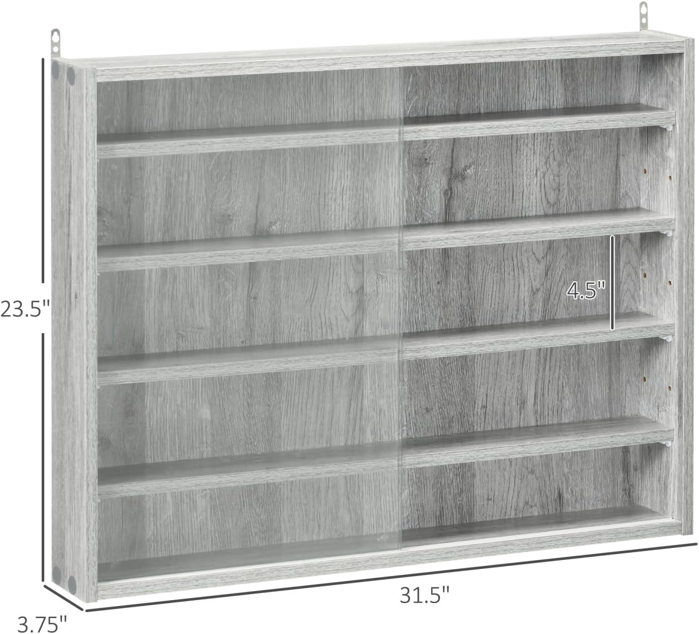 Dawn 5-Tier Display Cabinet, Glass Display Case with 2 Doors and Adjustable Shelves, Wall-Mounted, Grey