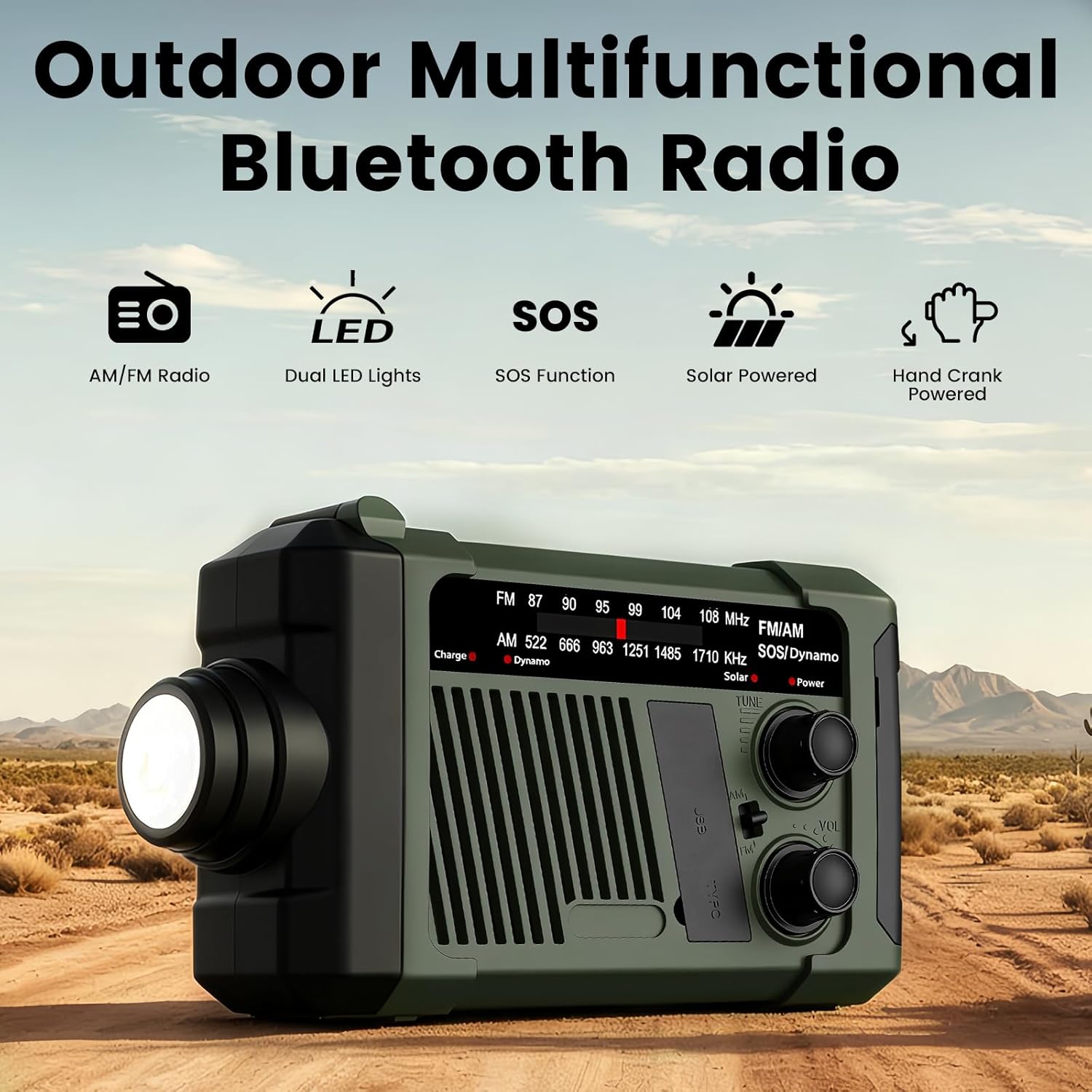 Portable Emergency Hand Crank Weather Radio,NOAA AM FM Portable Radio, Solar/Battery Operated,Flashlight for Outdoor Indoor