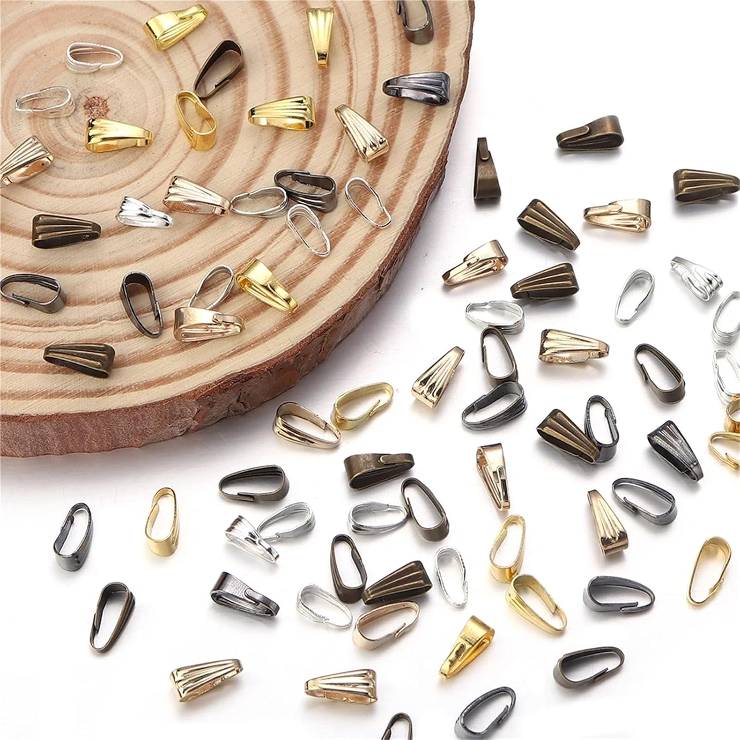 Pinch Bails for Jewelry Making 2000pcs Pendant Clips Pinch Bail Clasp Connectors Necklace Hooks for Jewelry Making Finding Parts Accessories Supplies(Gold Silver Mixed,2x6mm)