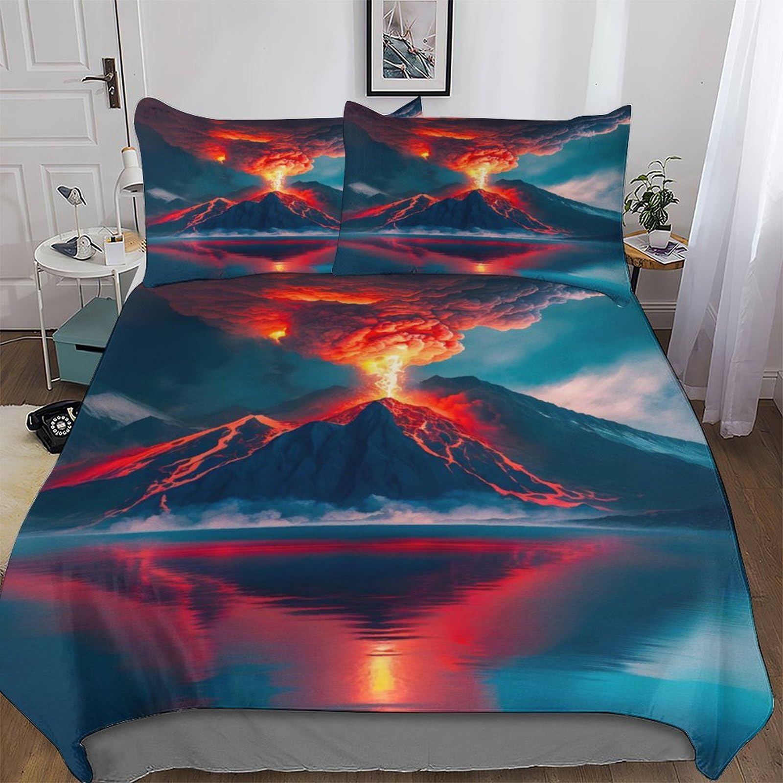 Housse de couette volcan 3D avec fermeture éclair pour changer votre literie double sans effort