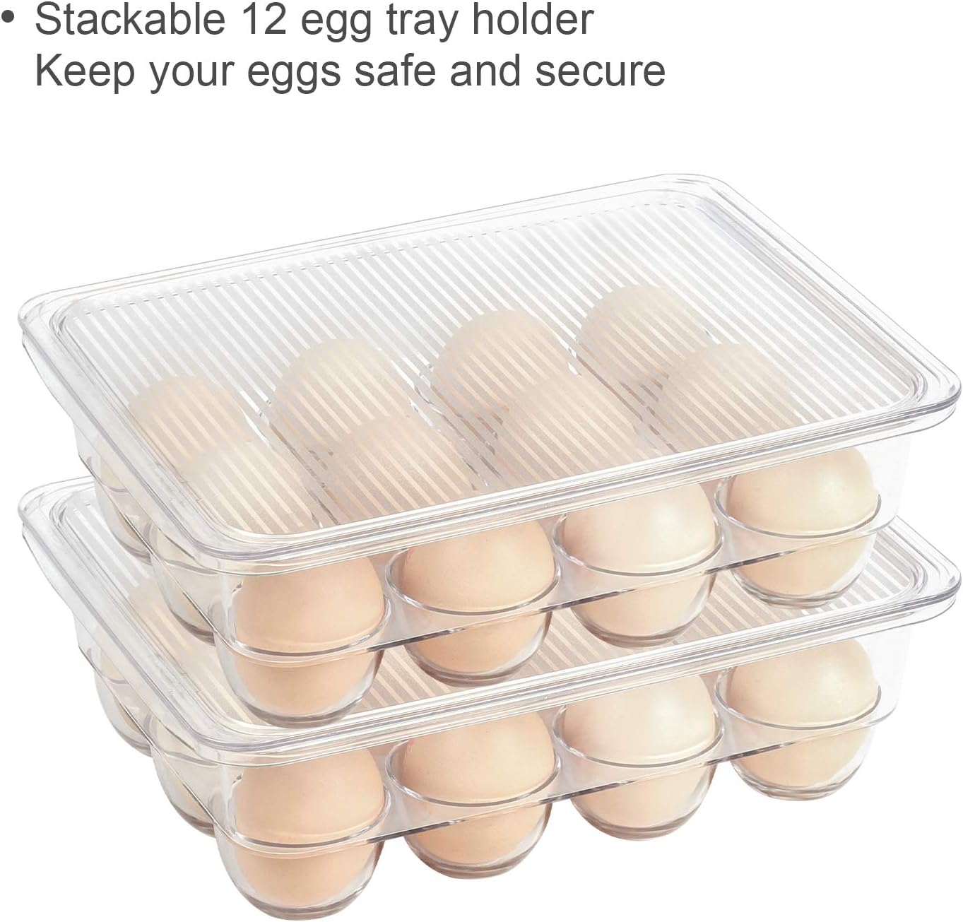 Set Of 8 Clear Fridge Storage Bins - Egg Container for Refrigerator Plastic Egg Holders Stackable Egg Tray with Dust-Proof a Lid Clear Plastic Storage Container for Fridge Freezer Holds 12 Eggs