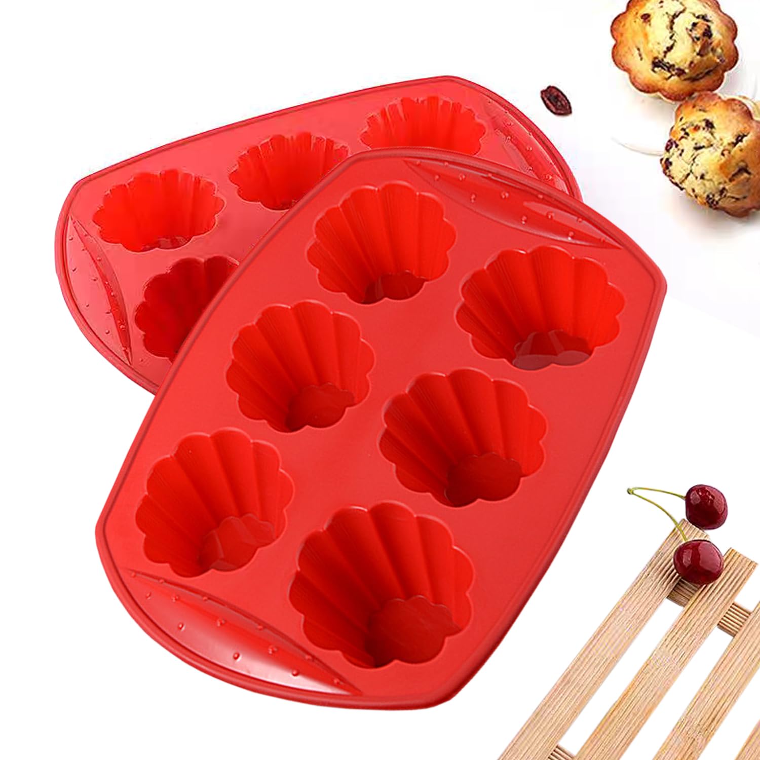Silicone Muffin Pan with Handles, 6 Cup Regular Size Cupcake Pan,Flower Shapes BPA Free Non-Stick Bread Pan Molds for Making Birthday Cakes, Breads, Pies, and Tarts