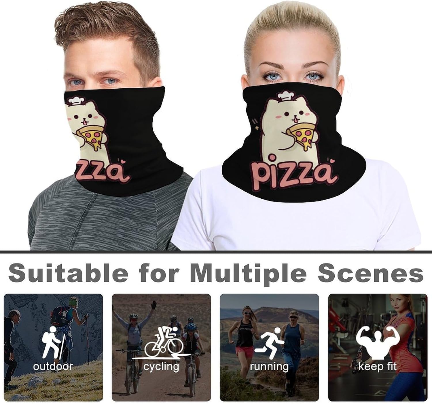Cat Chefs Pizza Lover Unisex Neck Gaiter Face Scarf Cover Sun Hoods for Outdoor Hiking Skiing