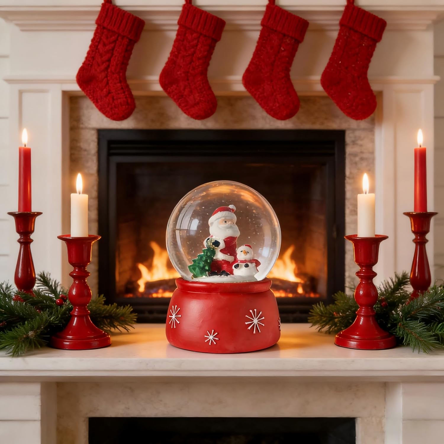 Snow Globe with Santa Claus, Snow Globes with Music & Christmas Tree, Christmas Snow Globes with Music Box, for Christmas Decorations, Table Mantel Fireplace Window Sill Holiday Decor & Gifts