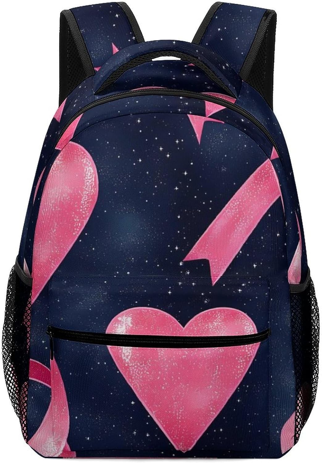 Breast Cancer Ribbons Hearts Unisex Backpack Casual Daypacks Lightweight Shoulders Bag for Camping Hiking Travel