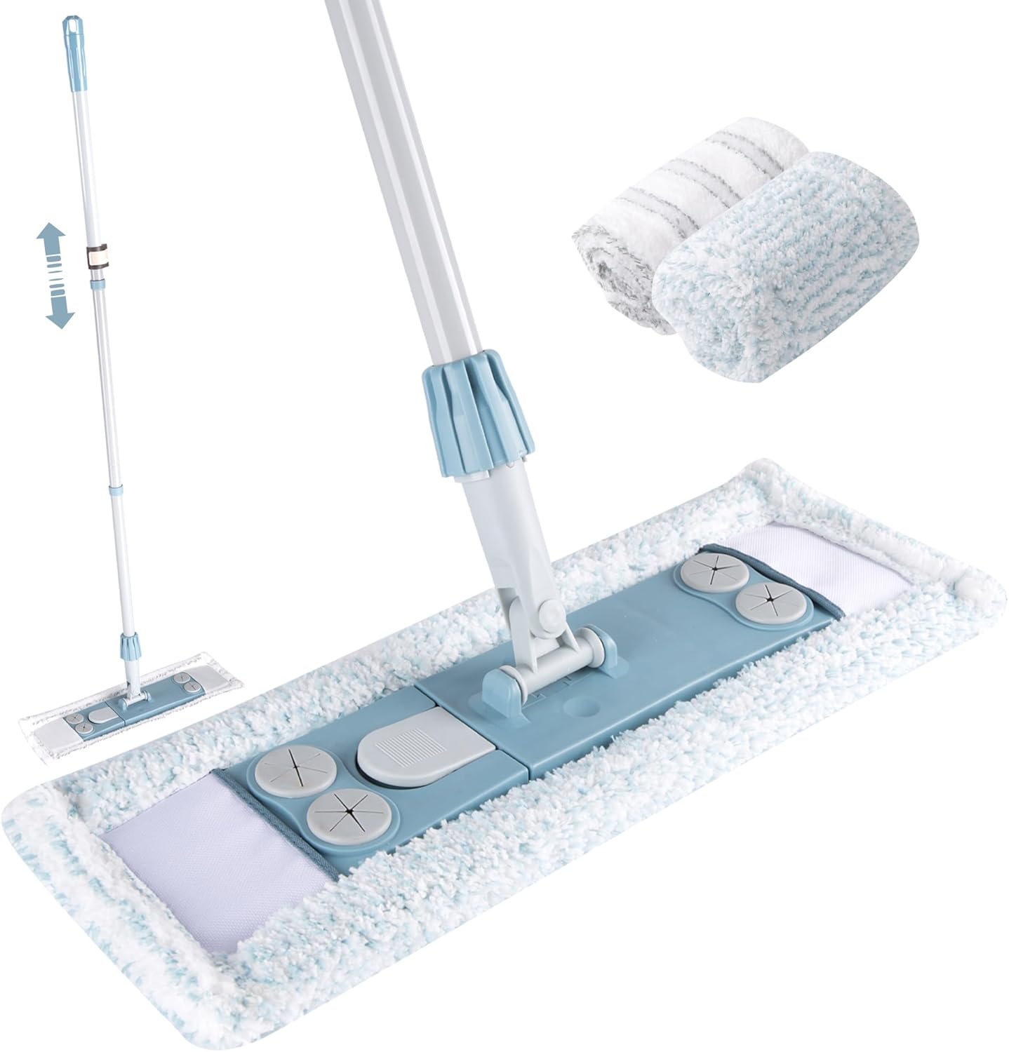 Homilifibra Dust Mop for Floor Cleaning,Magnetic Floor Flat Mop with 2 Washable Pads -Extendable 64‘’ Iron Handle for Hardwood Tile Marble Laminate Floors,Blue&Gray