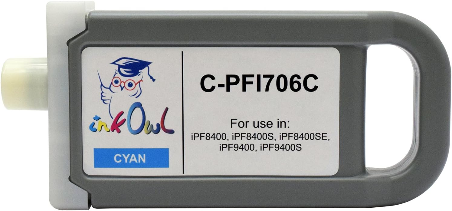 InkOwl Compatible Ink Cartridge Replacement for Canon PFI-706C (700ml, Cyan) for iPF8400, iPF8400S, iPF8400SE, iPF9400, iPF9400S Printers