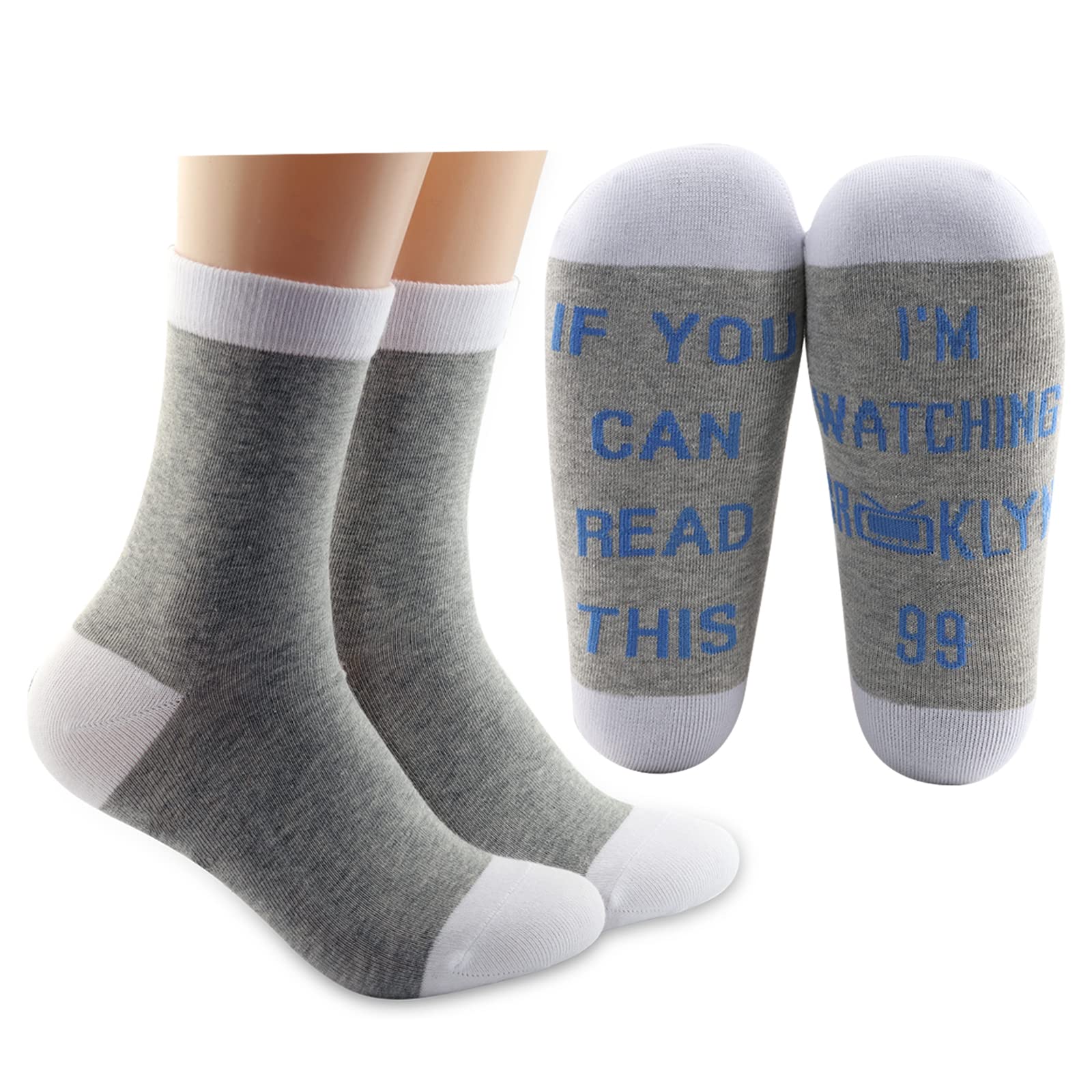 LEVLO Brooklyn 99 Inspired Gift If You Can Read This I'm Watching Brooklyn 99 Cotton Socks Brooklyn Nine Nine Fans Gift, 2 Pairs/Set - Mid Calf - 1, M