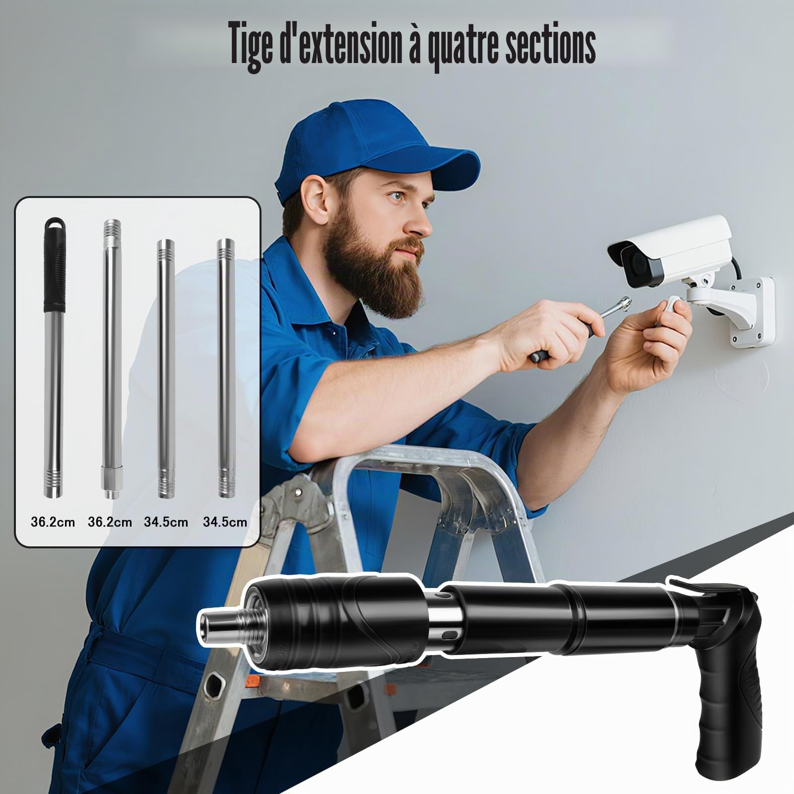 Pistolet à clous manuel avec 200 clous, appareil de fixation de boulons réglable à 5 vitesses pour acier et béton, portable et silencieux avec kit de protection (gants, lunettes de protection