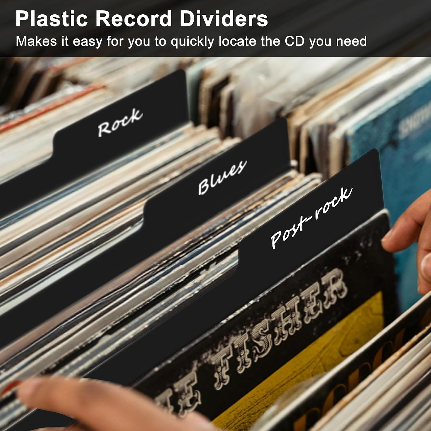 10Pcs Vinyl Record Dividers Bulk,13.5 * 12.5In Black Plastic Dividers for Vinyl Record,Comic Book&Bookshelf,Record Organizer Tabs Dividers