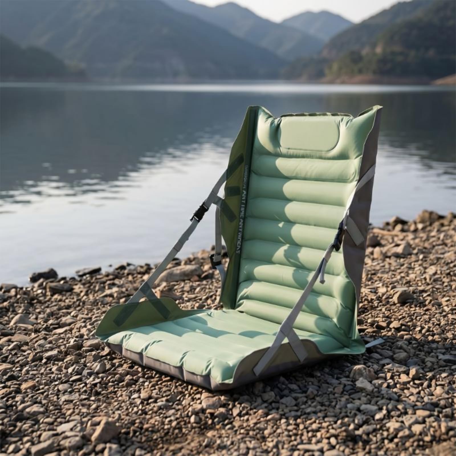 Gralara Asiento Inflable Exterior Cojín Colchoneta Respaldo con Acolchado Inflable para Sillas Plegables y Asiento en el Suelo Adecuado para Playa Campamentos, Verde Jungla