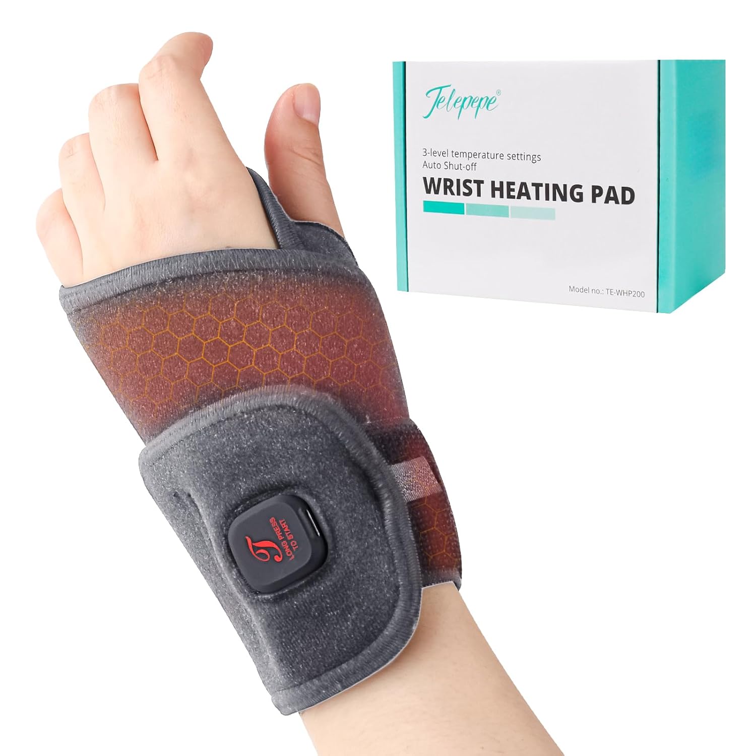 Heated Wrist Wrap Cordless, Wrist Heating Pad for Pain Relief, 3000mAh Rechargeable Wrist Warmers for Men Women, 3 Heat Levels Carpal Tunnel Wrist Brace with 30 Mins Auto-off (Grey)