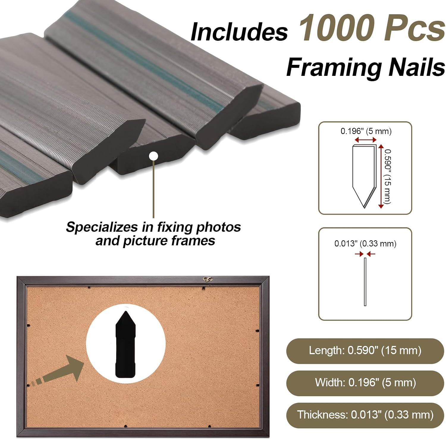 Point Driver with 1000 Flexible Point Nails, Manual Picture Framing Tool – Picture Frame Stapler/Nailer/Tacker for DIY Crafts, Picture Frame Hardware and Glazing Points