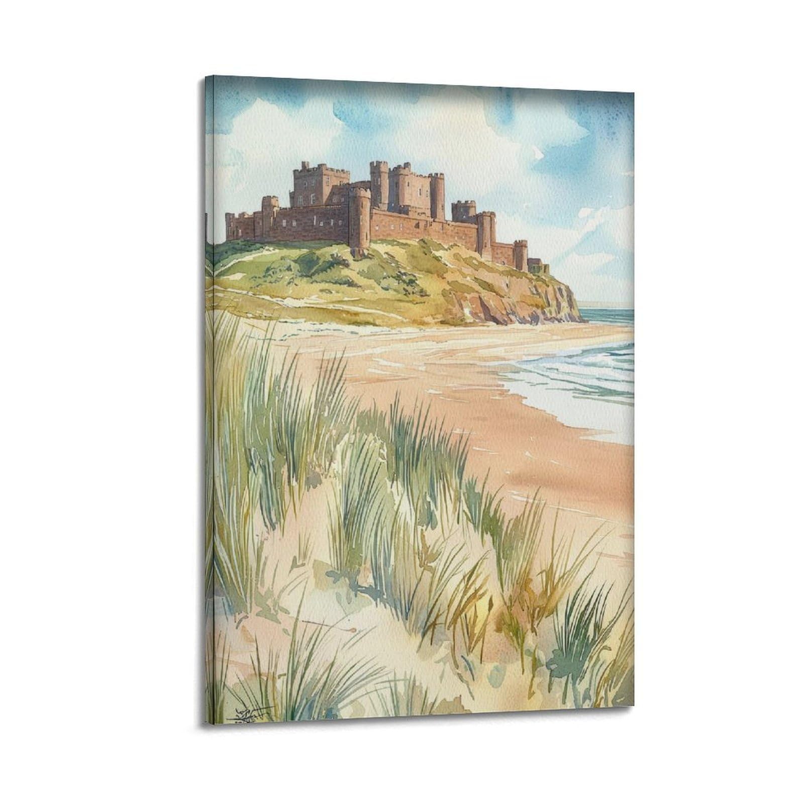 xiaoxiaoshen Bamburgh Castle Northumberland Coast England Seaside British History Gift Canvas Poster Wall Art Prints Room Aesthetic Murals Bedroom And Living Decorations 08x12inch(20x30cm)