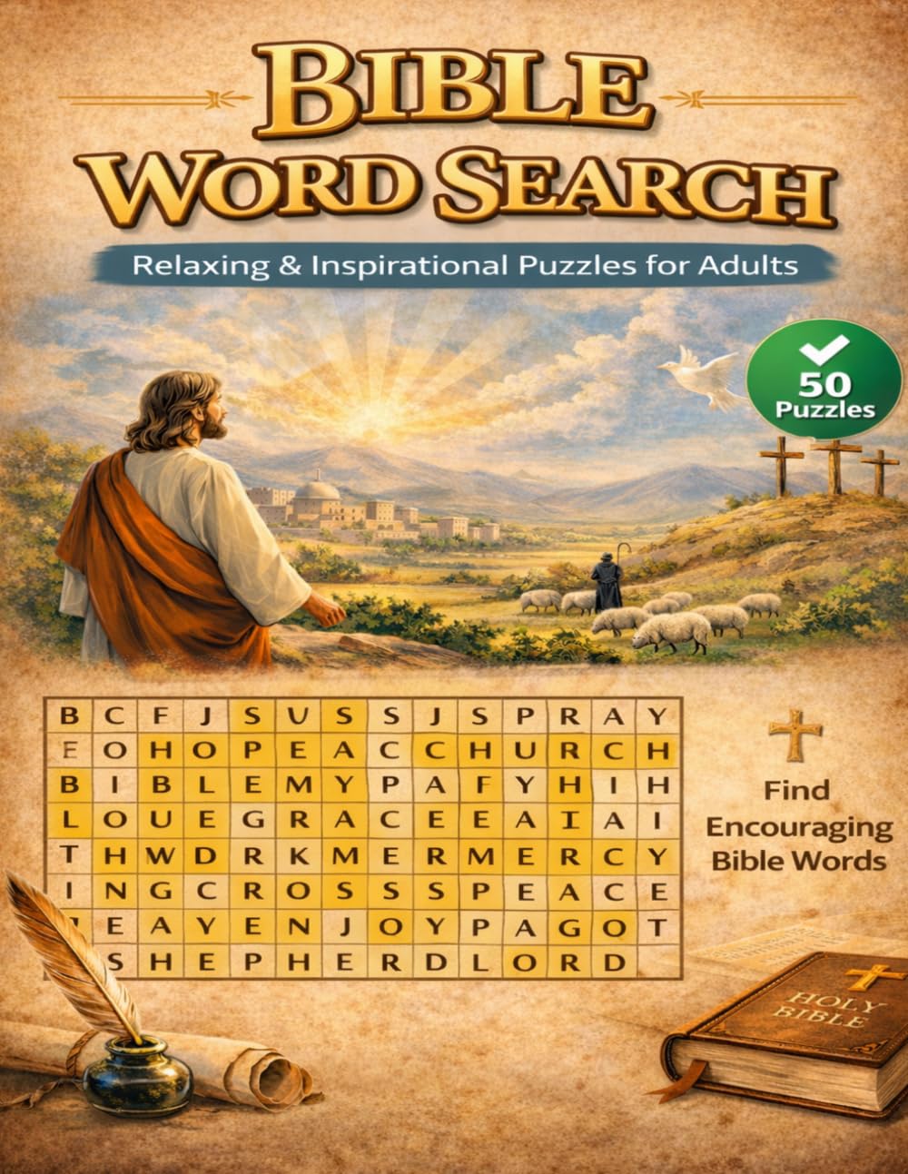 Bible Word Search for Adults: Relaxing & Inspirational Word Search Puzzles – Find Peace Through Scripture, Faith, Prayer & Hope