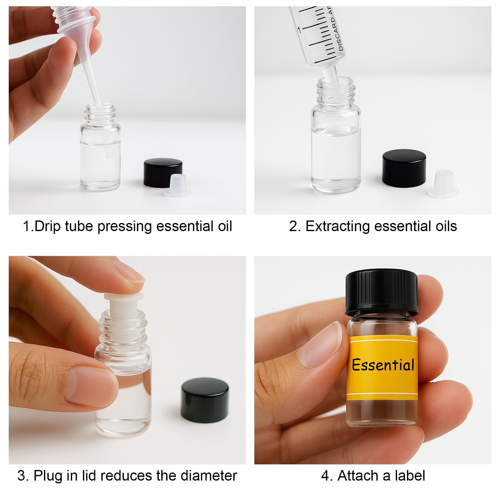 30Pcs 2ml Botellas de Muestra de Vidrio, Botellas de Vidrio transparente, Pequeños Recipientes de Aceites Esenciales con Jeringas, Goteros, Etiquetas para Aromaterapia, Perfumes
