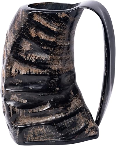 Miniatura 4 de Tazas de cuerno de búfalo de 6 pulgadas (11.8-15.2 fl oz), tazas de cuerno vikingo para hombres y mujeres, tazas de cuerno real hechas a mano, vasos