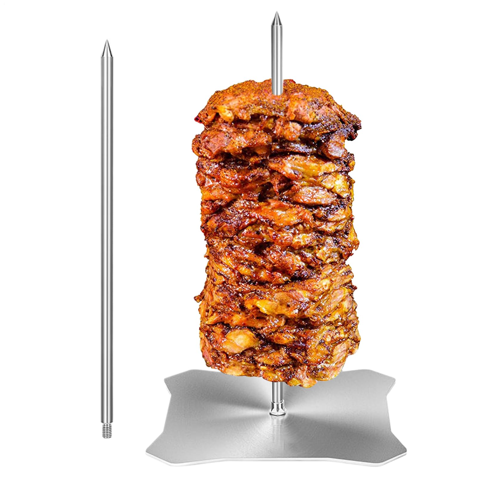 Pincho de acero inoxidable para tacos de pollo y shawarma en tus escapadas de camping