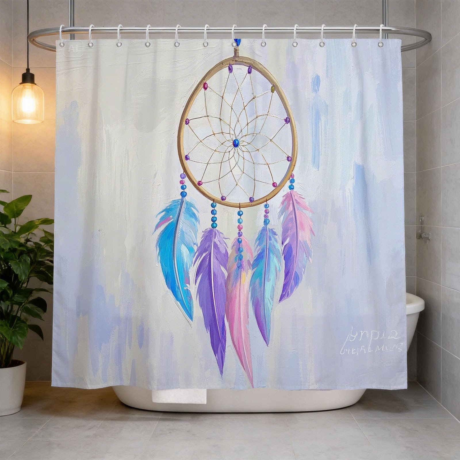 Hongduo White 3D Cartoon Feather Shower Curtain For Stalls Bathtubs Cartoon Bathroom Decor Shower Curtain Set Polyester Fabric Waterproof 120X180cm/48X71 Inch With Hooks