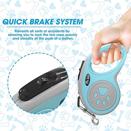 Miniatura 5 de Correa retráctil para perro de 16 pies, correa de nailon resistente con botón de bloqueo rápido para perros pequeños y medianos (azul)