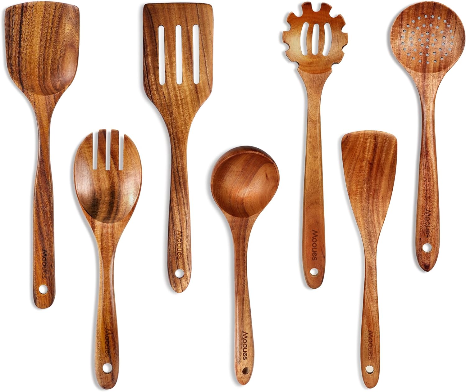 12 Piece Wooden Spoons for Cooking, Wooden Utensils for Cooking with Utensils Holder, Natural Teak Wooden Kitchen Utensils Set with Wooden Spoon Rest, Comfort Grip