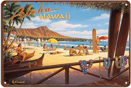 Pacifica Island Art Cartel de lata hawaiano vintage de 8 x 12 pulgadas - Aloha Hawaii por Kerne Erickson