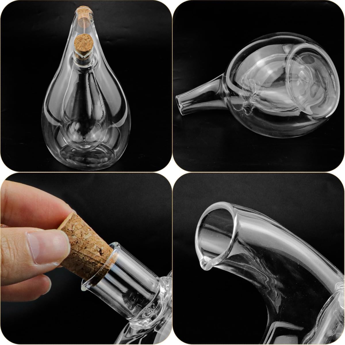 Clear Glass Olive Oil and Vinegar Dispenser 2 in 1 Glass Oil Bottles Double Pourer Spout Stoppers Oil Vinegar Cruet Cooking Container for Kitchen Cooking - Image 3