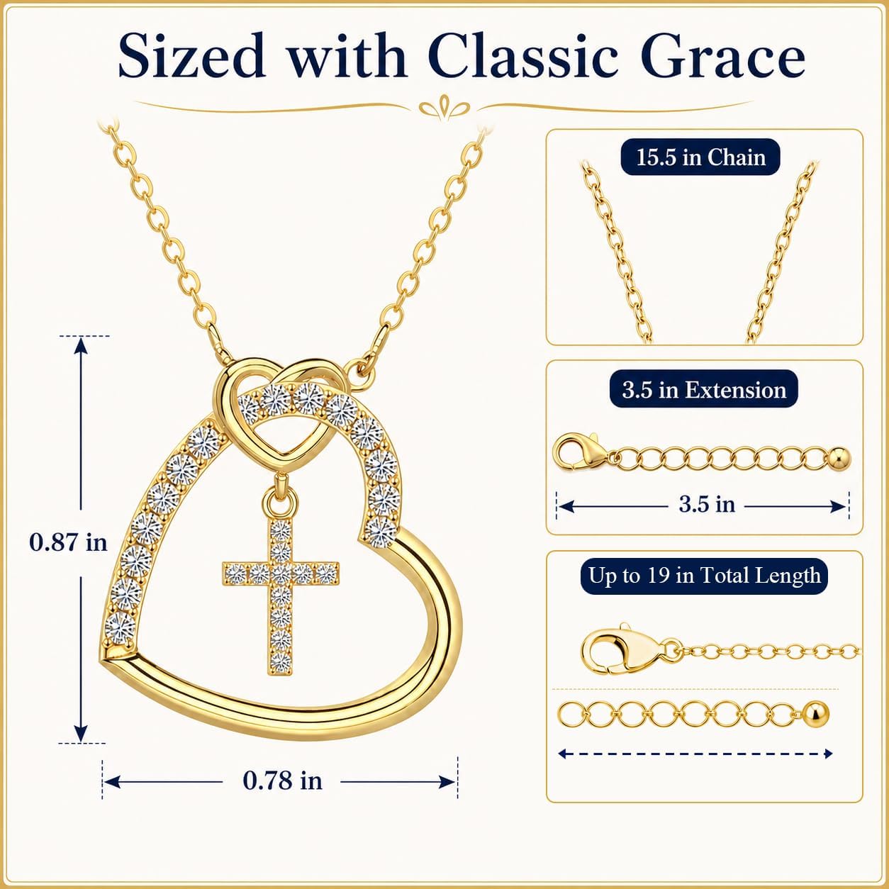 Heart Cross Necklace for Girls, Trendy Religious Gift for Teens