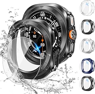 [5+5Pack for Samsung Galaxy Watch Ultra 2025 / Galaxy Watch 7 Ultra 2024 47mm Accessories, Hard PC Bumper/HD Anti-Fog Tempered Glass Protective Film, Face Cover Set for Women Men