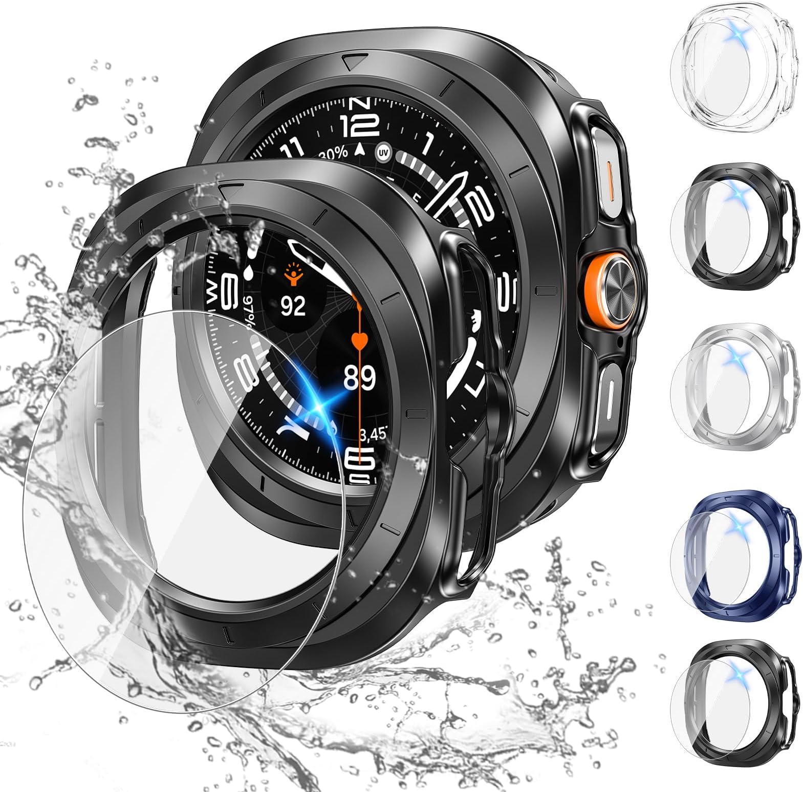 [5+5Pack for Samsung Galaxy Watch Ultra 2025 / Galaxy Watch 7 Ultra 2024 47mm Accessories, Hard PC Bumper/HD Anti-Fog Tempered Glass Protective Film, Face Cover Set for Women Men